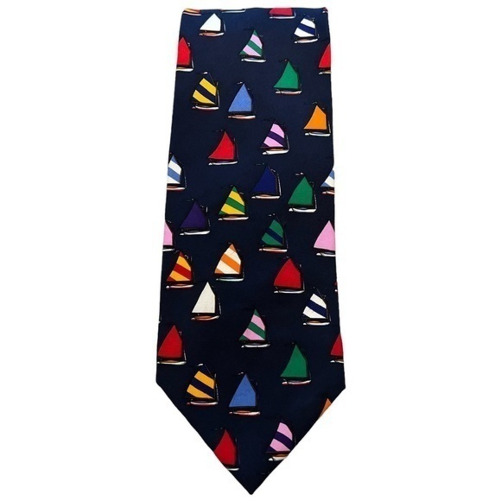 ALYNN “Rainbow Fleet“ Navy blue 100% silk tie with bright colorful sailboats